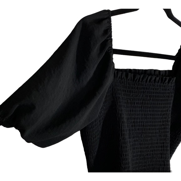 Leith Smocked Puff Sleeves Stretchy Short Sleeve Crop Top Black Size Large - Picture 5 of 9